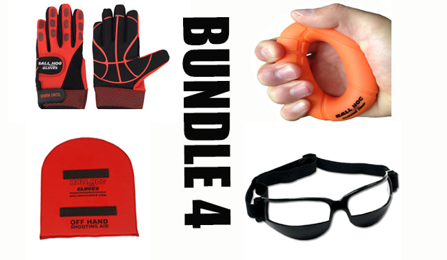 BUNDLE 4: Ball Hog Gloves Weighted, OFF HAND Shooting Aid, Hand Grip and Dribble Glasses VALUE $100