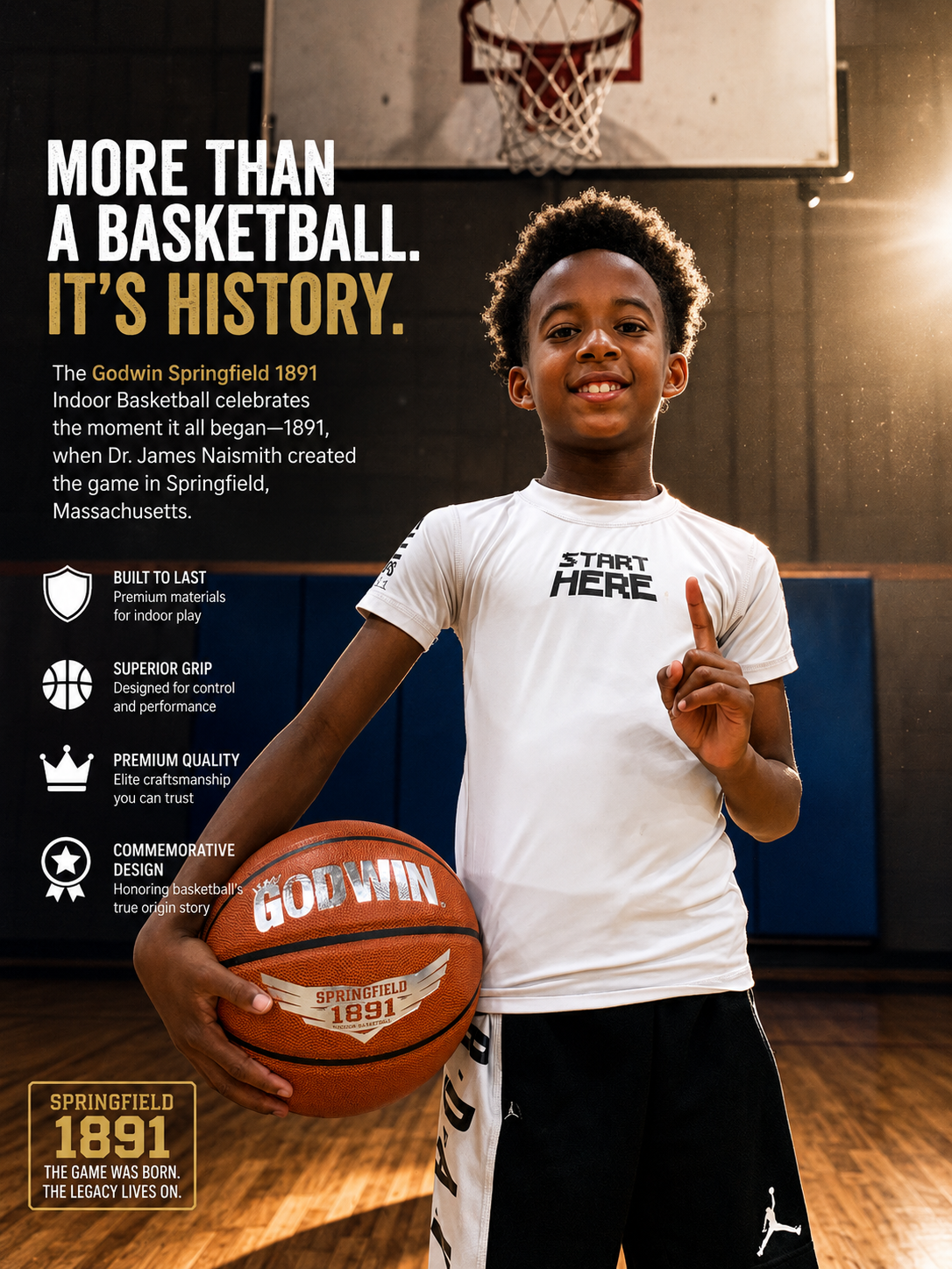 PREORDER (SHIP JULY) GODWIN Springfield 1891 Basketball – Premium Indoor Microfiber Game Ball BallHogGloves