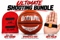 **Ultimate Basketball Shooting Trainer Bundle – Springfield 1891 Rotation Basketball + OFF HAND & OFF PALM Shooting Aids** BallHogGloves